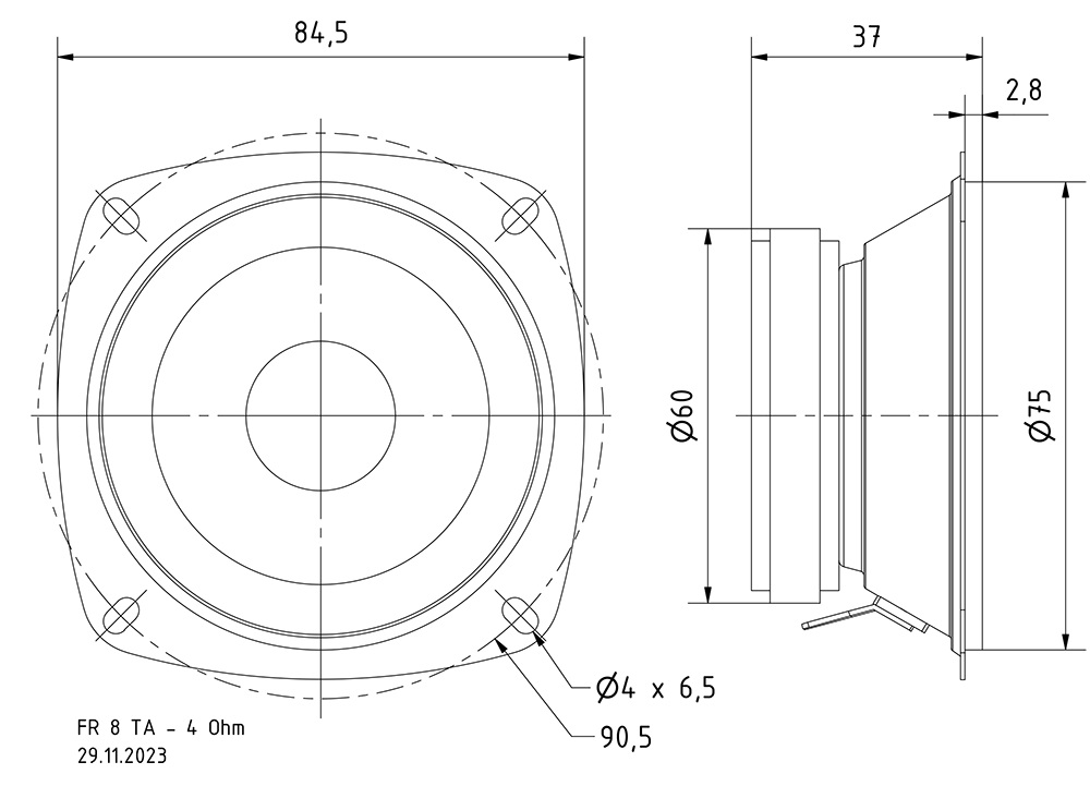 FR 8 TA · 4 Ω · part 2402 — Dimension drawing