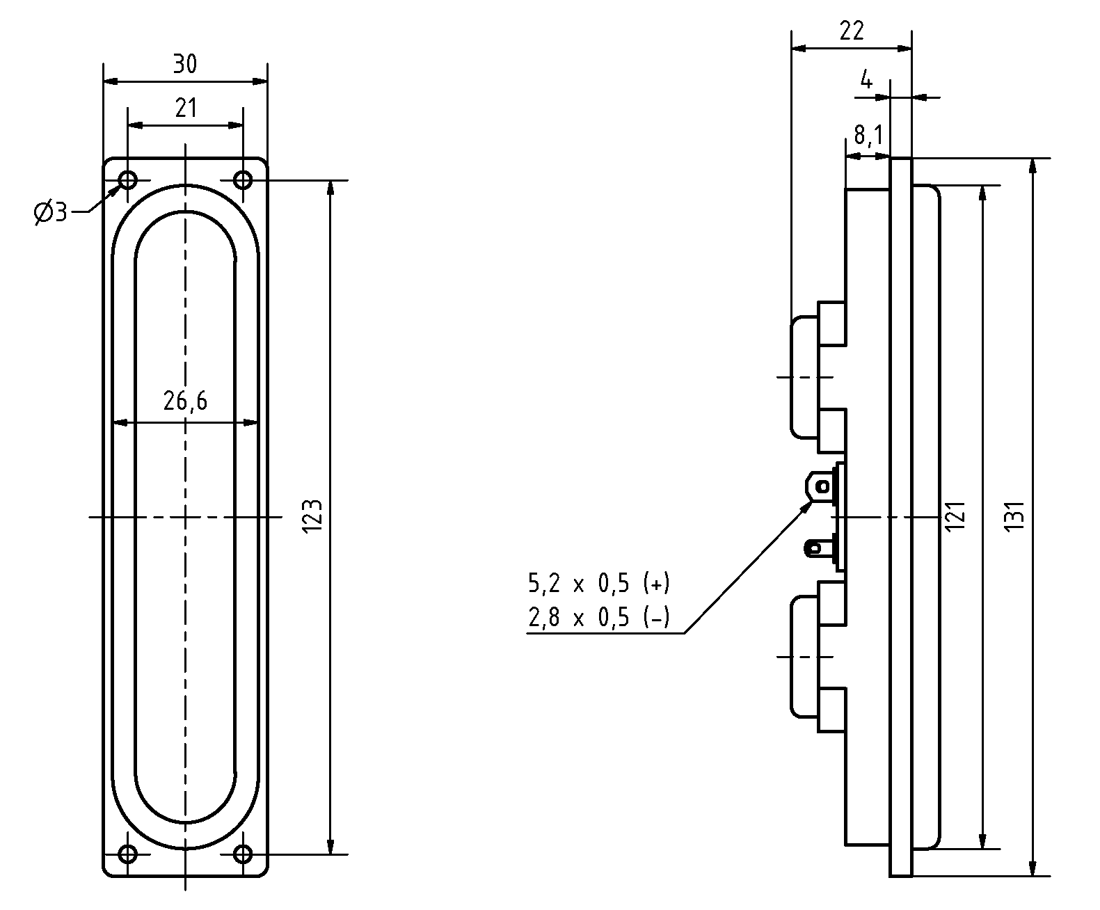FR 131.30 · 8 Ω · part 2493 — Dimension drawing