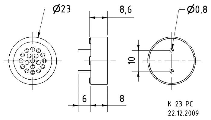 K 23 PC · 8 Ω · part 2823 — Dimension drawing