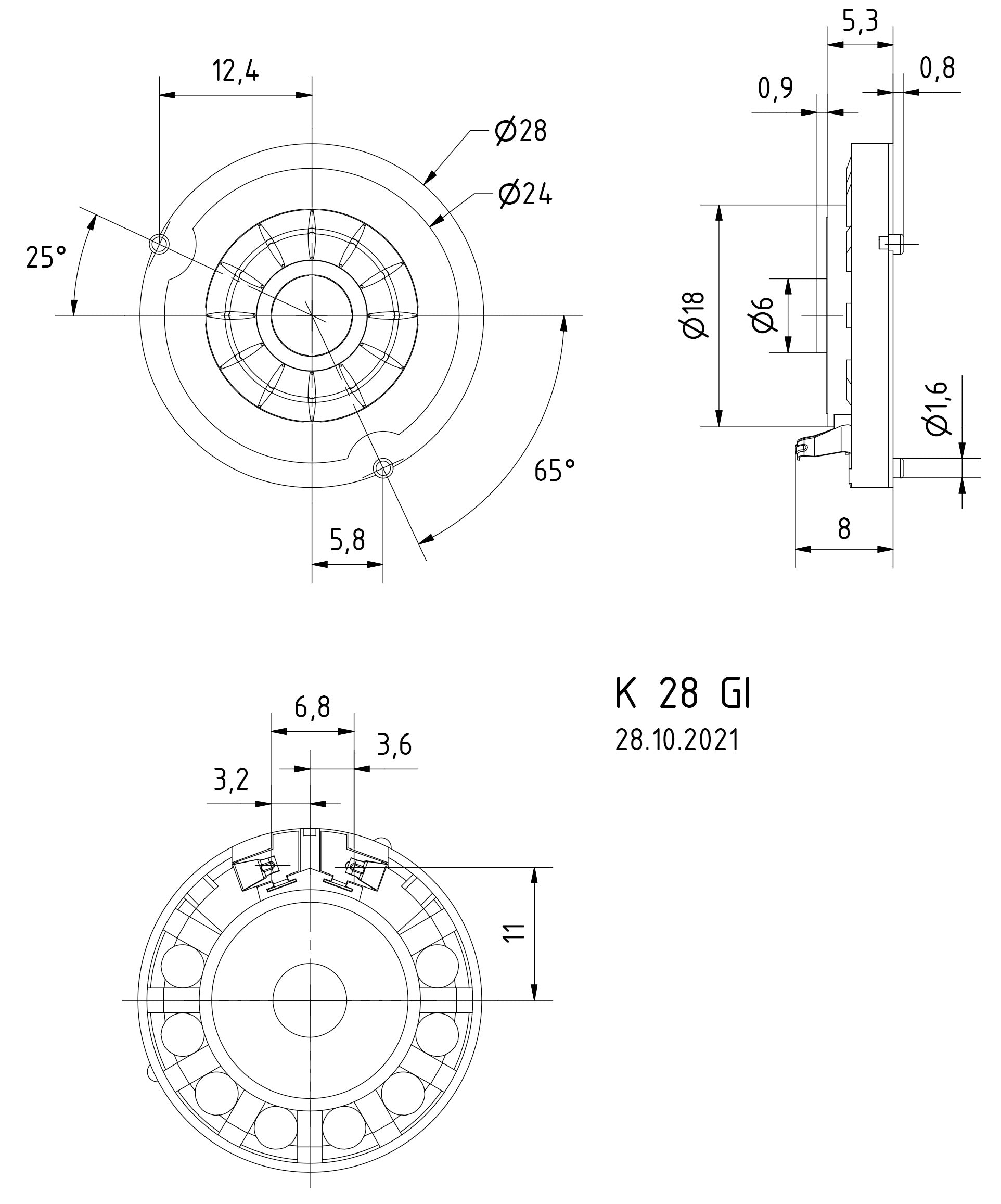 K 28 GI · 8 Ω · part 2830 — Dimension drawing