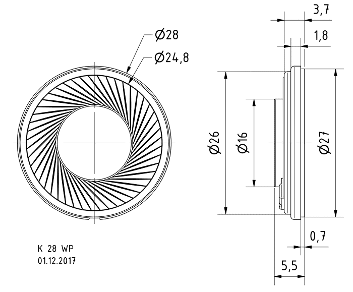 K 28 WP · 50 Ω · part 2910 — Dimension drawing