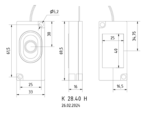 K 28.40 H · 8 Ω · part 2947 — Dimension drawing