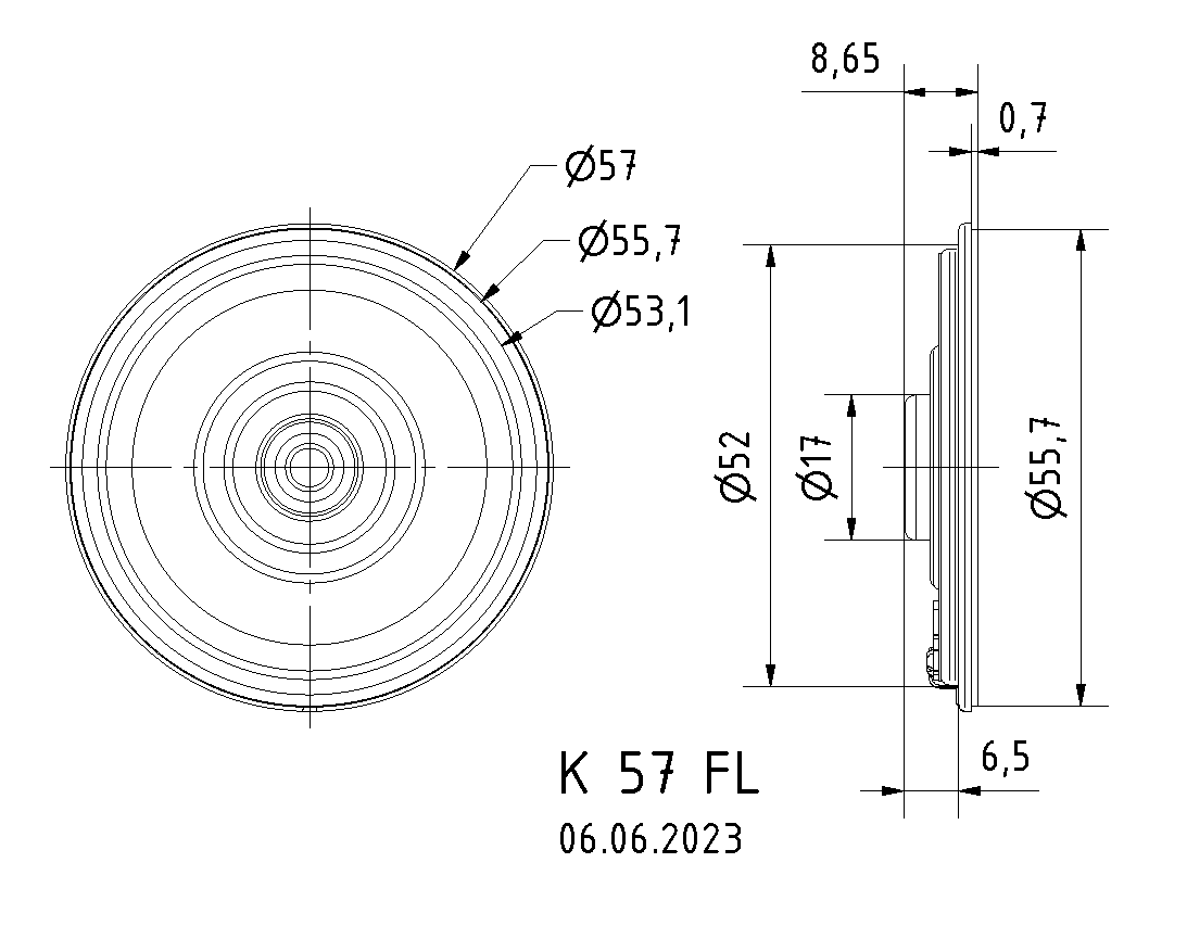 K 57 FL · 8 Ω · part 2952 — Dimension drawing