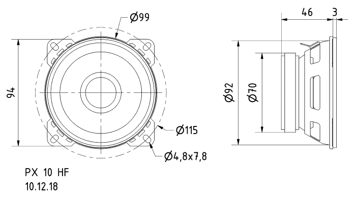 PX 10 HF · 4 Ω · part 4602 — Dimension drawing