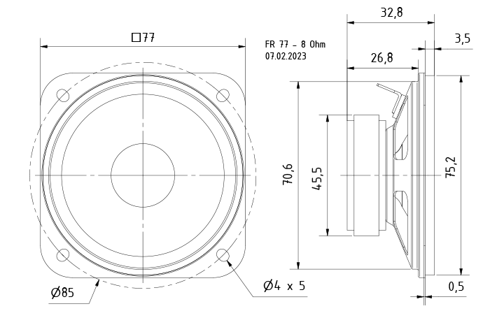 FR 77 · 8 Ω · part 4629 — Dimension drawing