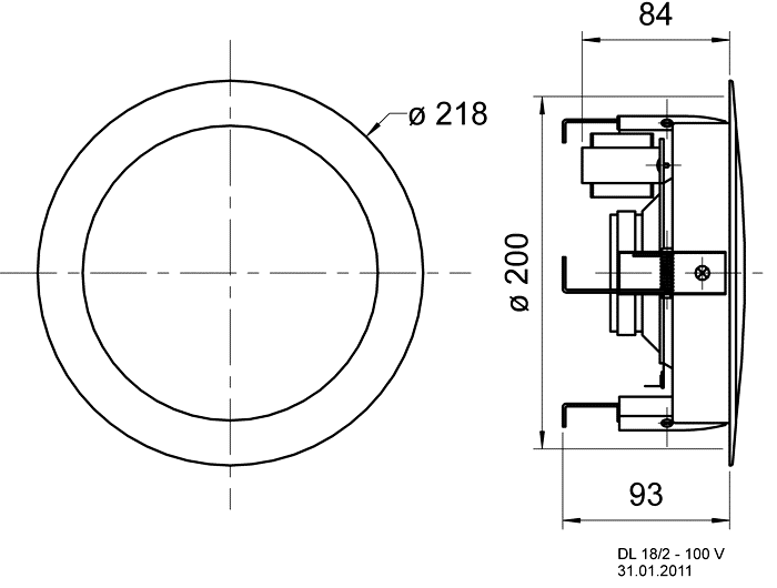 DL 18/2 · 100 V · part 50104 — Dimension drawing