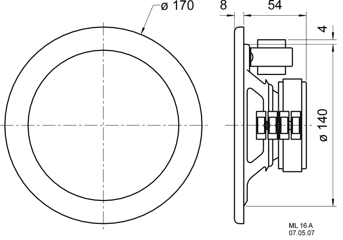 ML 16 A · 100 V · NCS S 0500-N · part 50133 — Dimension drawing