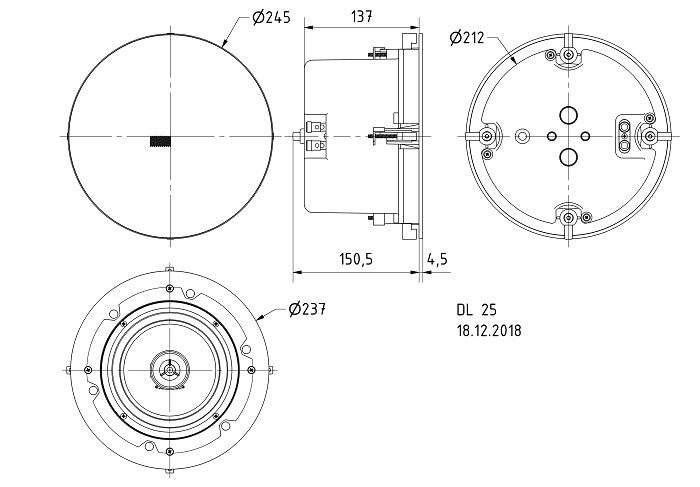 DL 25 · 100 V / 8 Ω · part 50168 — Dimension drawing