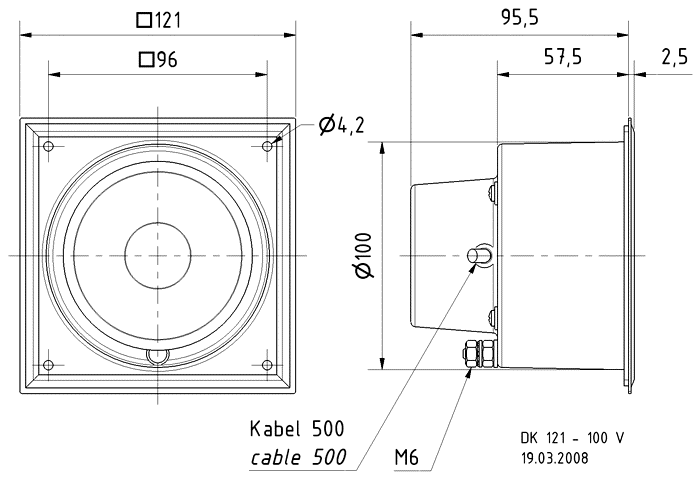 DK 121 · 100 V · part 50232 — Dimension drawing