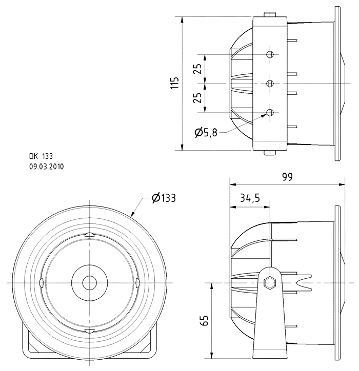 DK 133 · 100 V · part 50239 — Dimension drawing