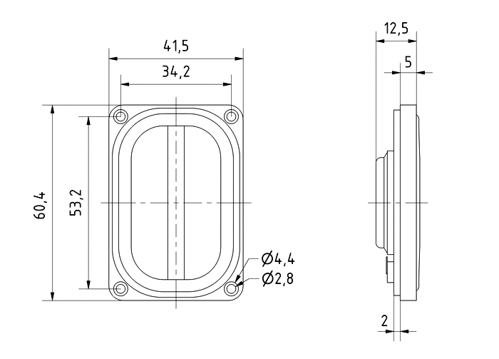 SC 4.6 FL · 8 Ω · part 8036 — Dimension drawing