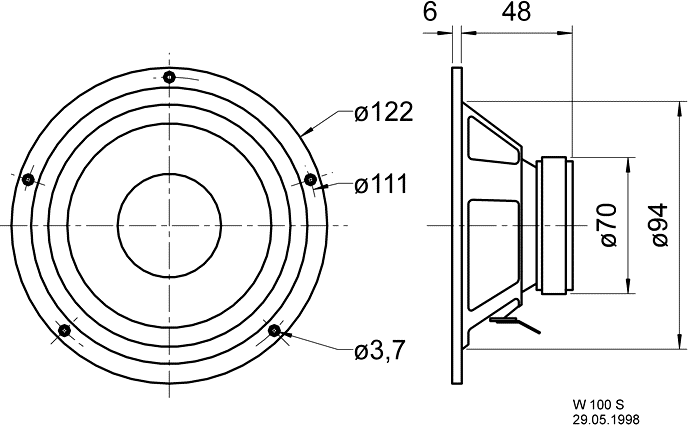 W 100 S · 4 Ω · part 9020 — Dimension drawing