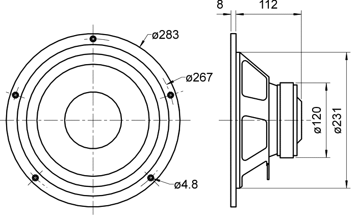W 250 S · 4 Ω · part 9034 — Dimension drawing