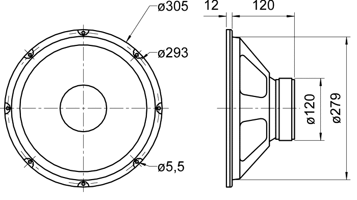 W 300 · 8 Ω · part 9069 — Dimension drawing