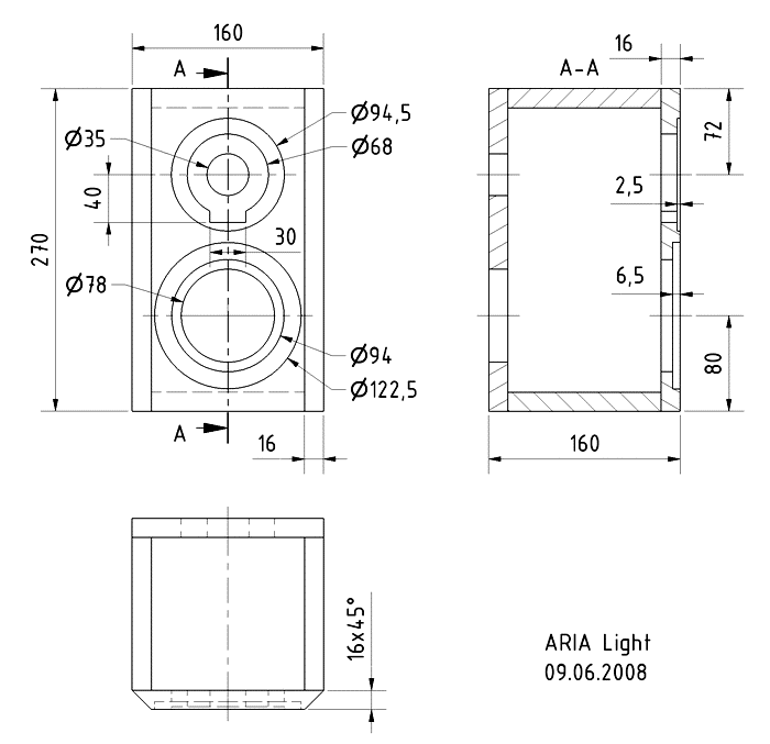 ARIA LIGHT · part 5954 — Cabinet construction drawing