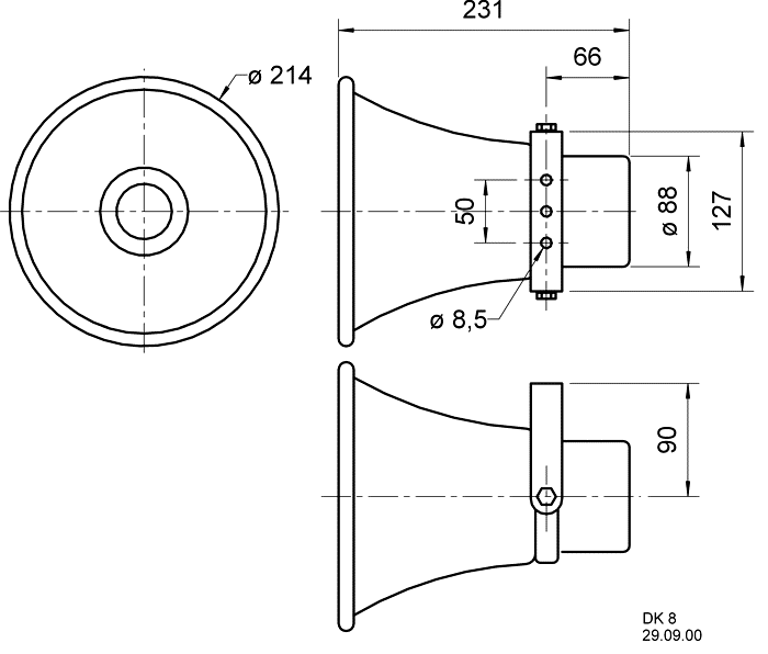 Visaton DK 8 - 100 V/20 Ω — Dimension drawing
