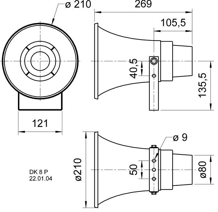 Visaton DK 8 P - 100 V/15 W — Dimension drawing