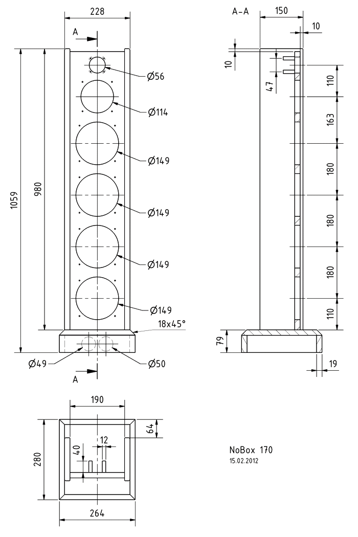NoBox 170 · part 5885 — Cabinet construction drawing
