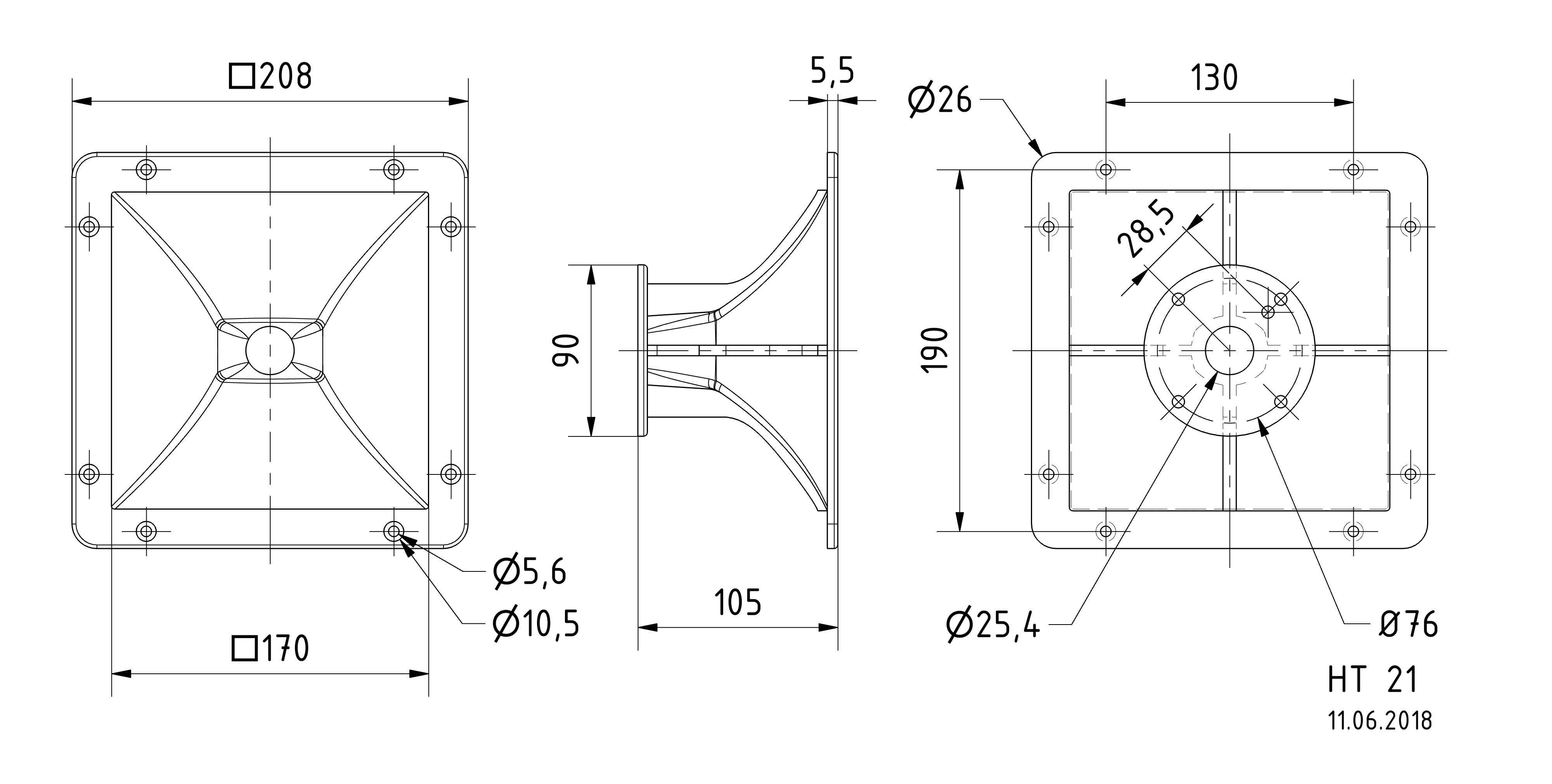 Visaton HT 21 — Dimension drawing