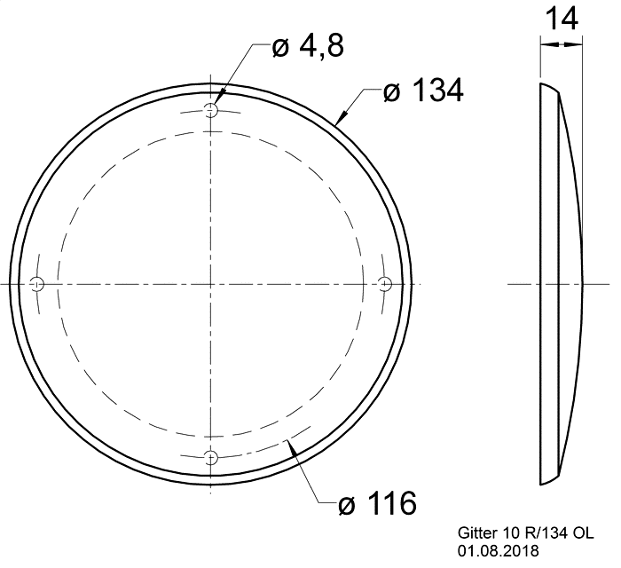 GRILLE 10 R/134 OL — Mounting drawing