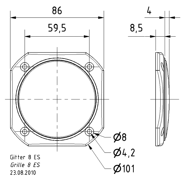 GRILLE 8 ES — Mounting drawing