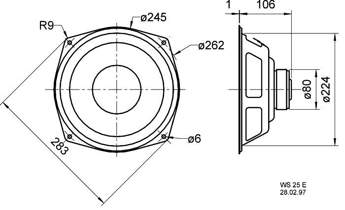 Visaton WS 25 E 4 Ω — Dimension drawing