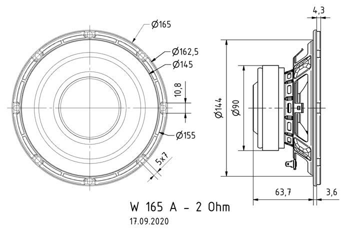 Visaton W 165 A - 2 Ω — Dimension drawing