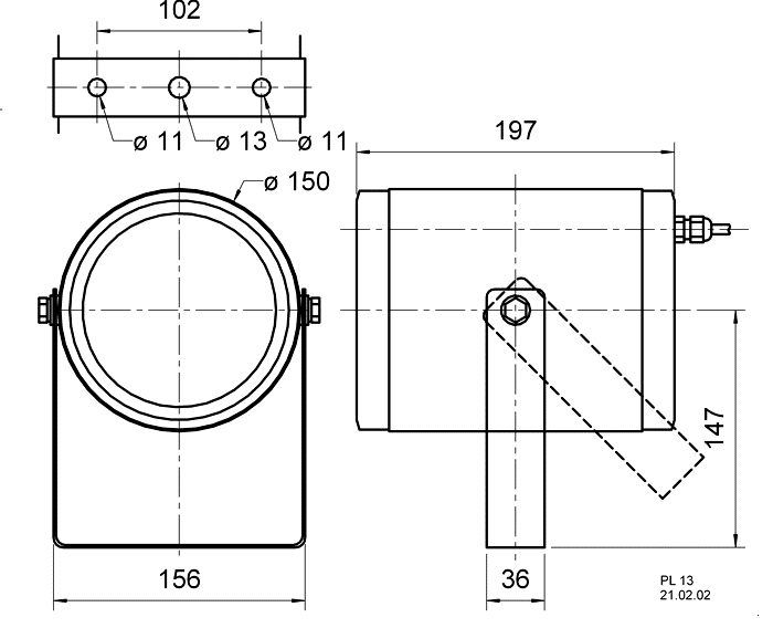 Visaton PL 13 - 100 V — Dimension drawing